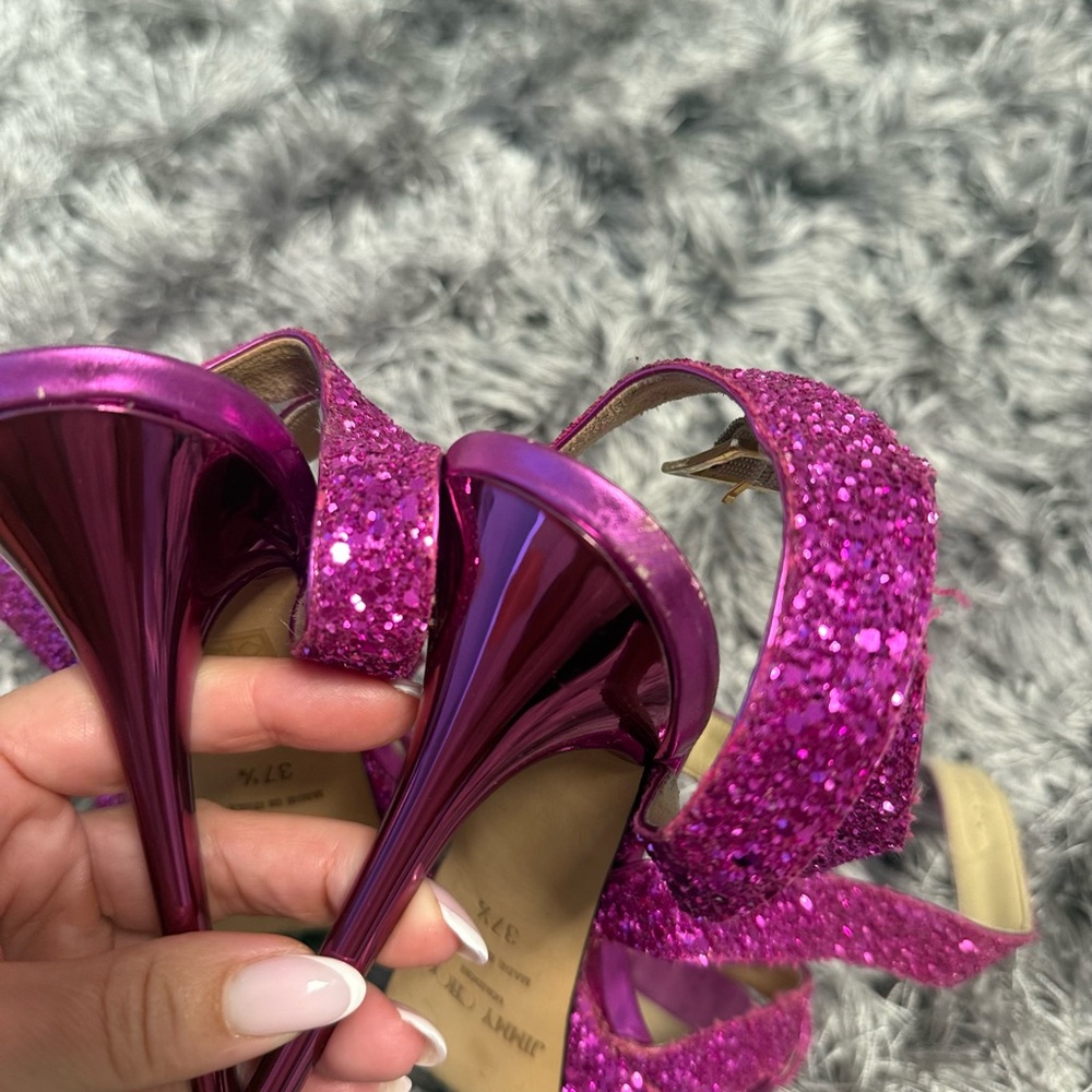 Jimmy Choo Vamp Pink Glitter High Heels Platform 37.5 - Picture 4 of 7